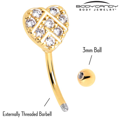 16G 5/16 Clear Gem Gold Tone Lattice Heart Curved Eyebrow Ring