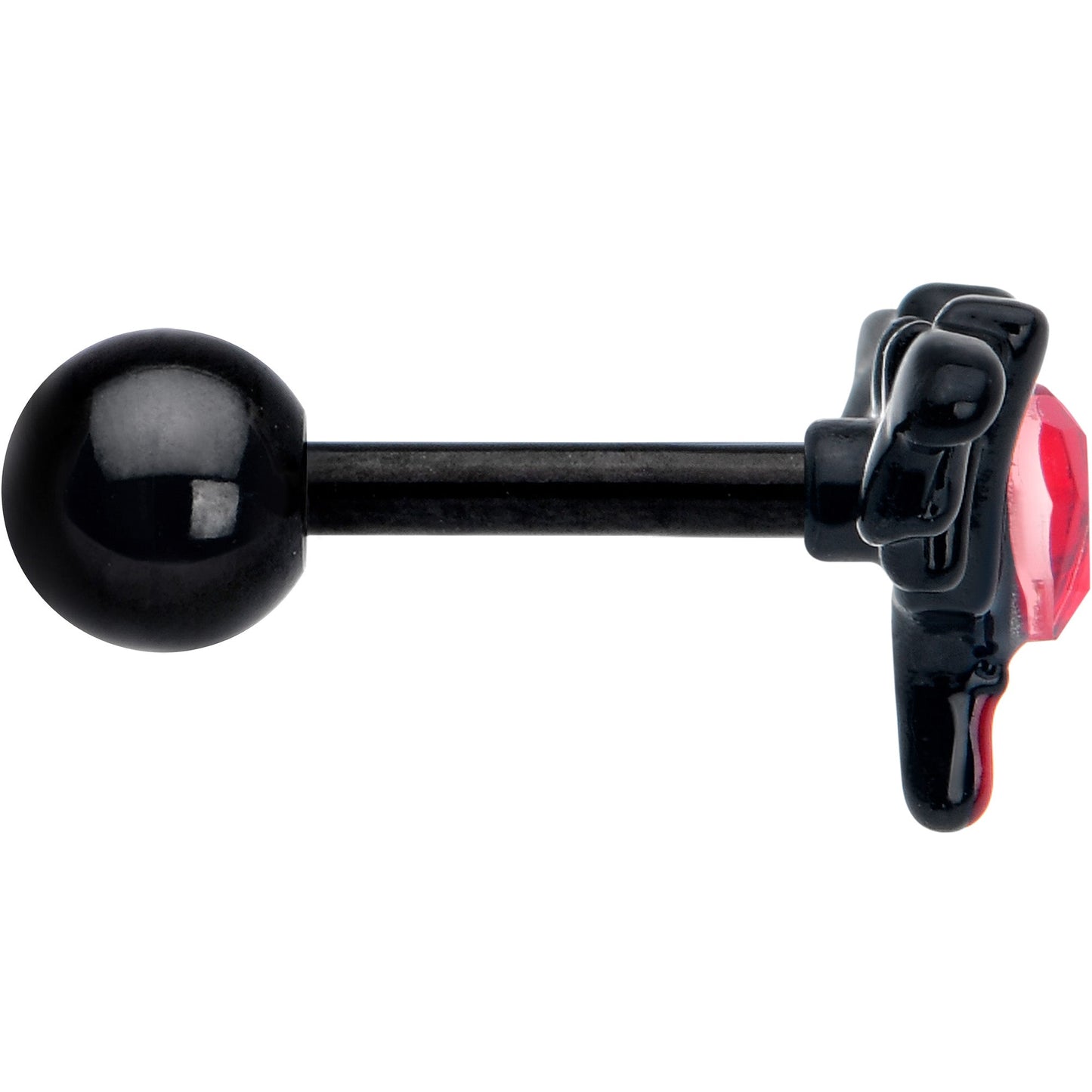 16G 1/4 Red Gem Black Bleeding Heart Bat Cartilage Tragus Earring