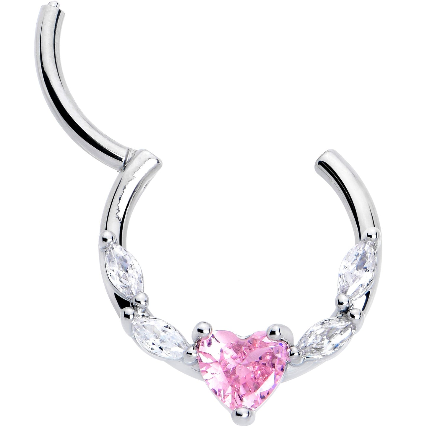 16G 3/8 Pink Clear CZ Gem Simply Heart Hinged Segment Ring