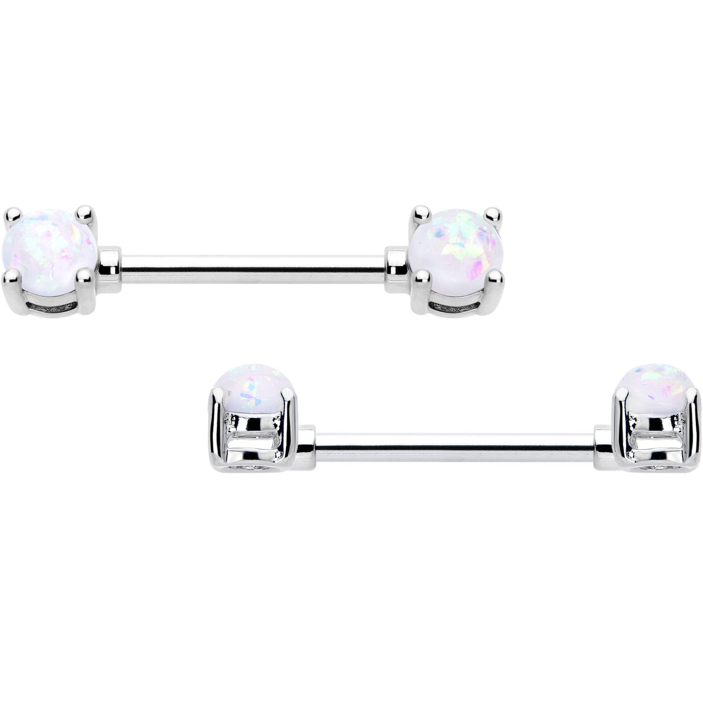14G 9/16 White Faux Opal October Birthstone Nipple Ring Set