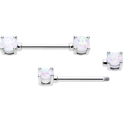 14G 9/16 White Faux Opal October Birthstone Nipple Ring Set