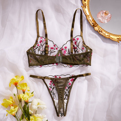 Embroidery Floral Soft Multi-Color Bra Underwear