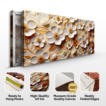 White And Golden Blooms Impasto Wall Art