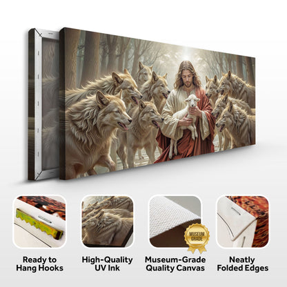 Jesus Protects The Lamb From Wolves Faith Wall Art II