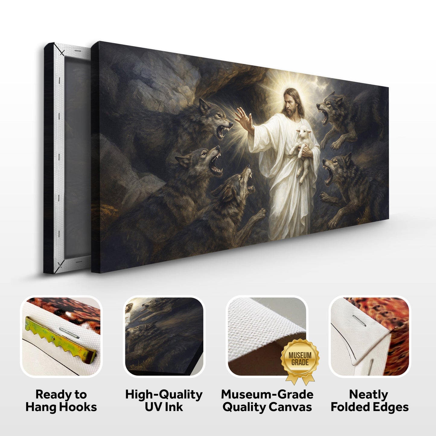 Jesus Protects The Lamb From Wolves Faith Wall Art XIV