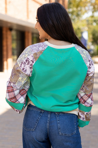 Plaid Paisley Patchwork Long Sleeve Top