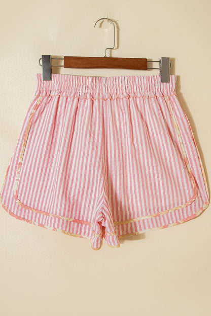Floral Trim Ribbon Knot Casual Stripe Shorts