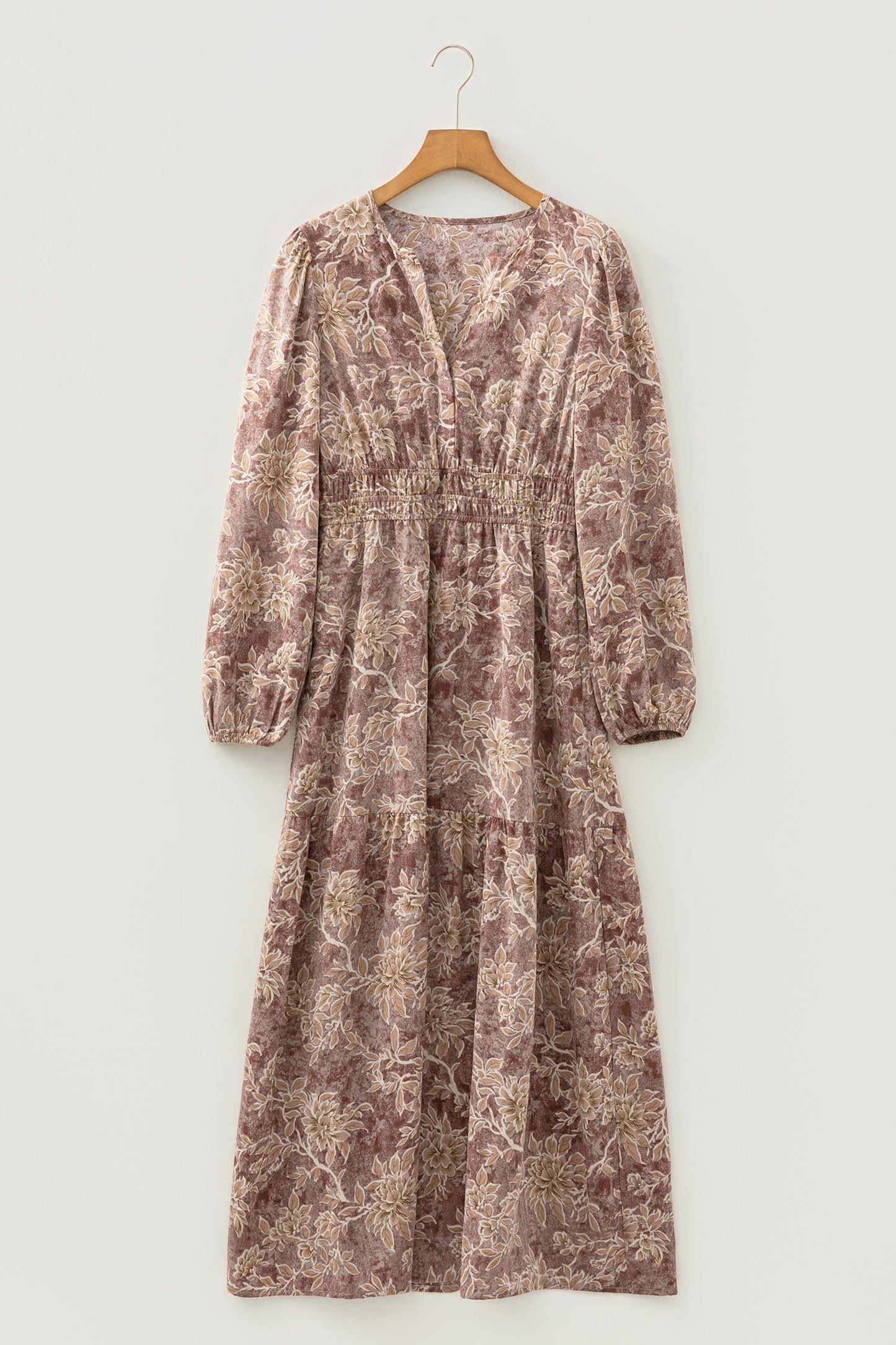 Floral Smock High Waist Long Sleeve Dress
