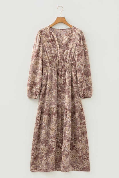 Floral Smock High Waist Long Sleeve Dress