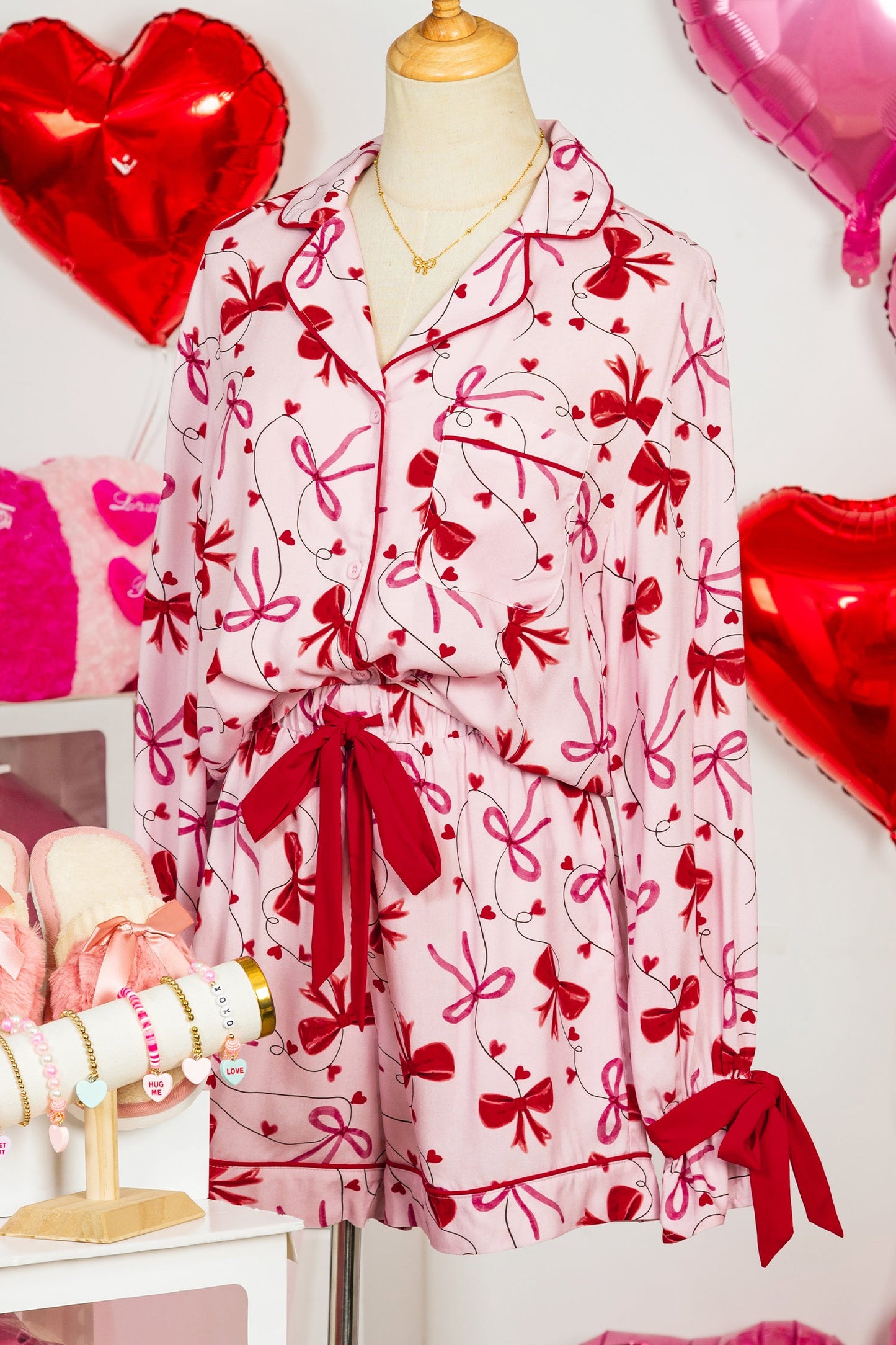 Valentine Bow Shirt and Shorts Pajama Set