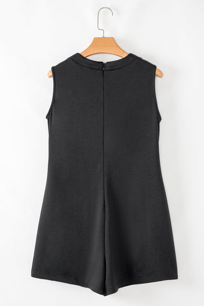 Tie V-Neck Pintuck Sleeveless Loose Romper