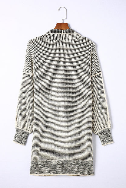 Plaid Textured Knitted Open Front Cardigan