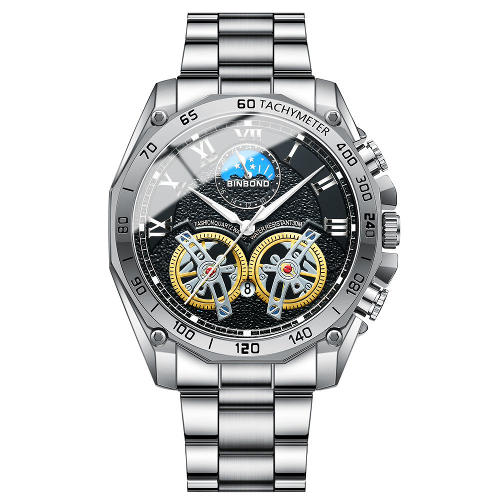Double Men's Multi-function Skeleton Semi-Automatic Watch