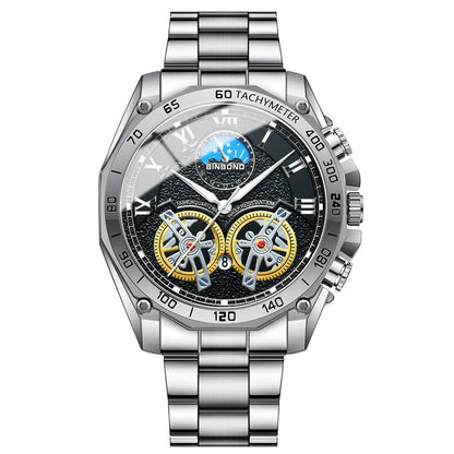 Double Men's Multi-function Skeleton Semi-Automatic Watch