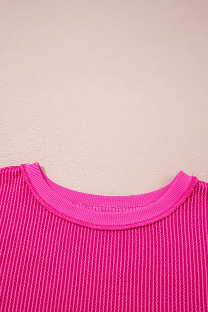 Corded Knit Drop Shoulder Long Sleeve Top