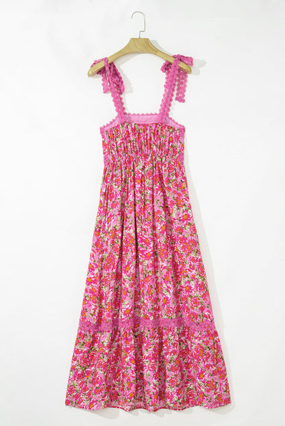 Floral Lace Tied-Strap Empire Waist Maxi Dress