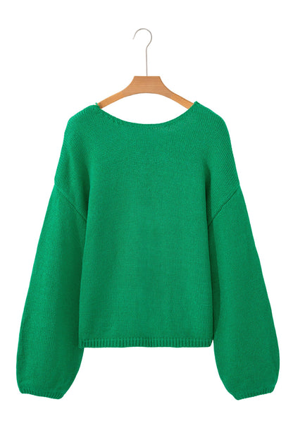 Bow Tie Backless Bubble Sleeve Sweater