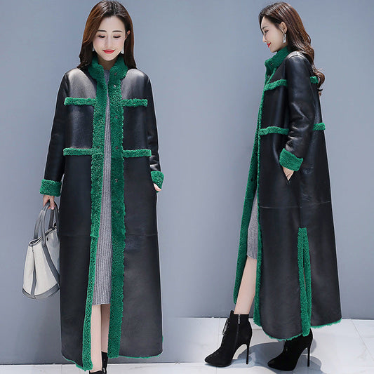 Fleece-lined Thick Lamb Wool Coat For Women Long Cotton Jacket