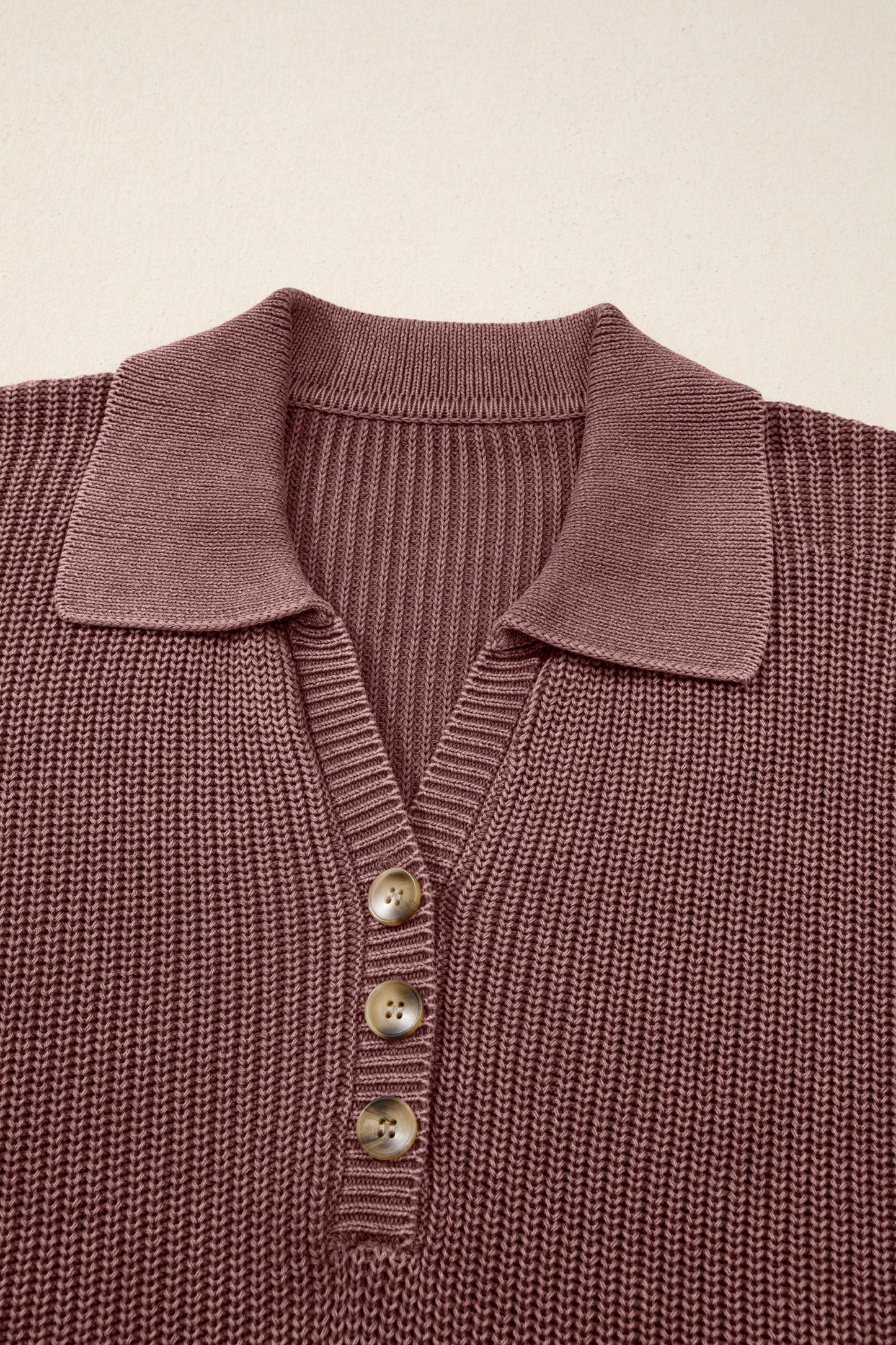 Mineral Wash Knit Button Polo Collar Sweater