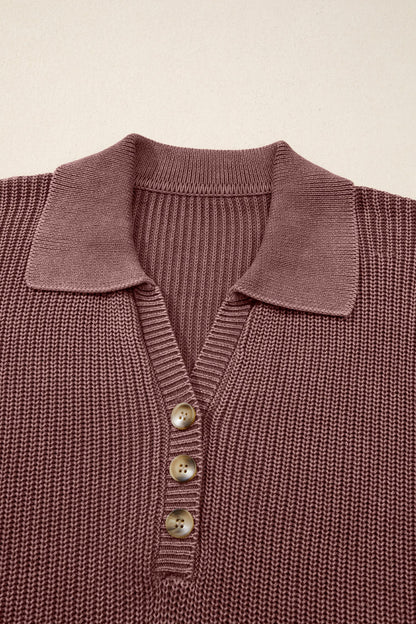 Mineral Wash Knit Button Polo Collar Sweater