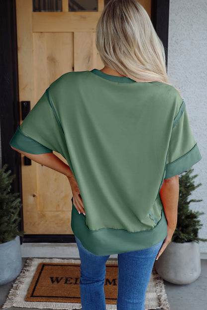 3/4 Sleeve Raw Seam High-Low Side Top
