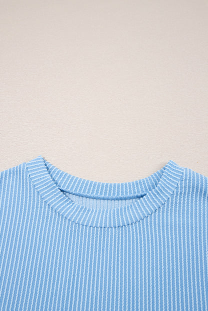 Corded Knit Colorblock Pocketed Crew Neck T-Shirt
