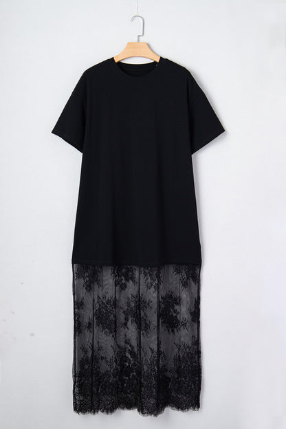 Floral Patchwork Short Sleeve Loose Maxi Dress
