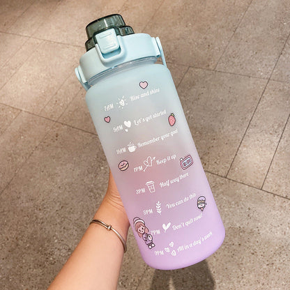 Cute 2000ml Water Bottle with Straw and Scale