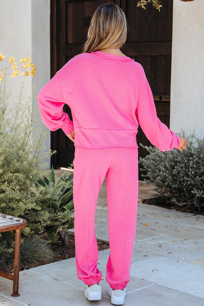 Solid Half-Button Pullover and Jogger Pants Set