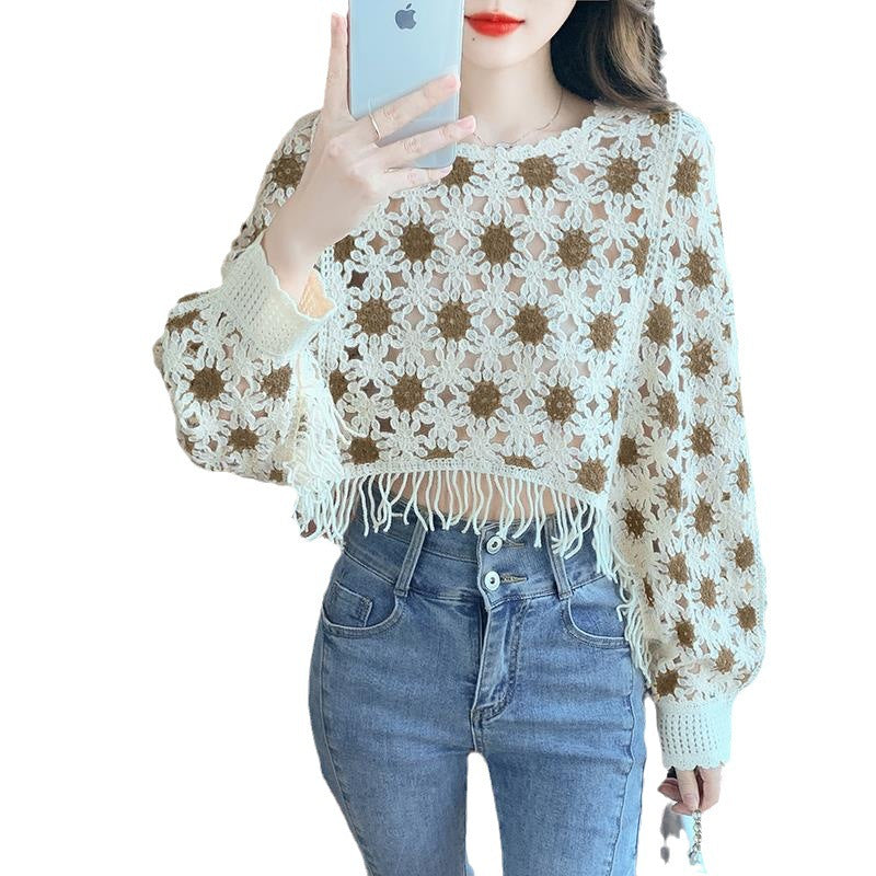Geometric Pattern Long Sleeve Lace Pullover