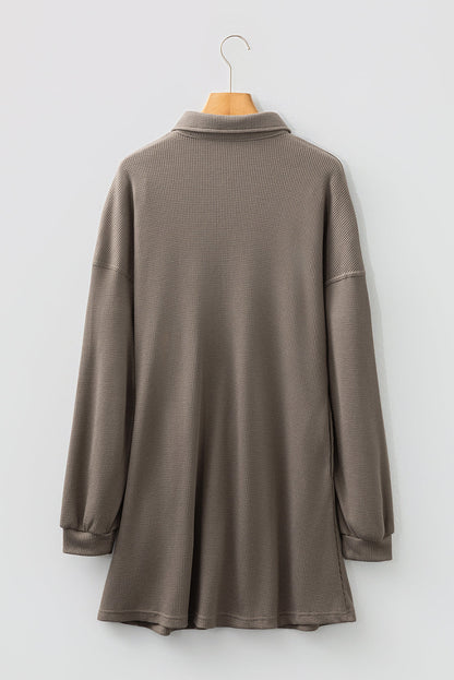 Waffle Knit Pleated Drop Shoulder Shirt Dress