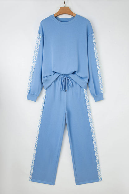 Floral Patchwork Pullover and Sweatpants Lounge Set