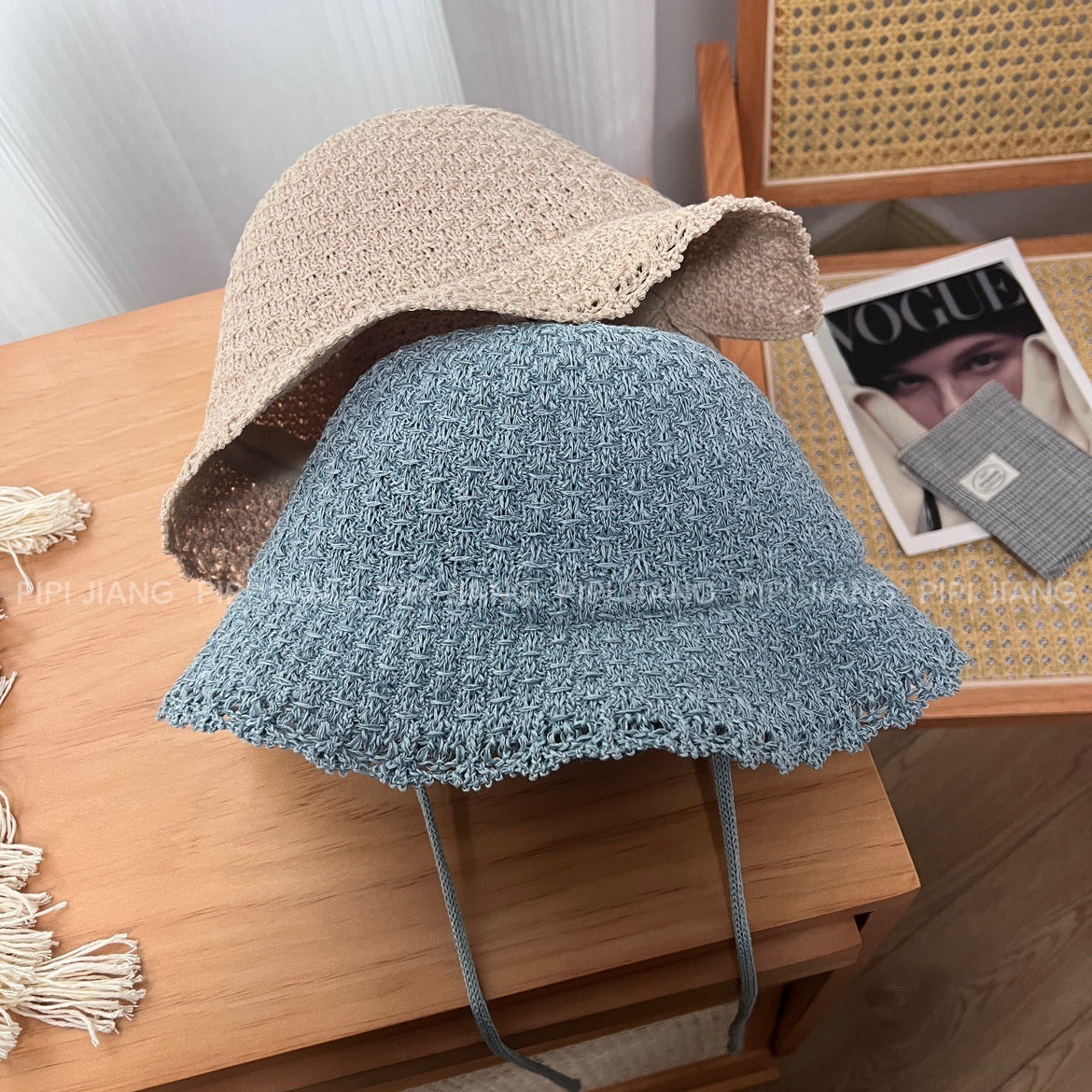 Knitted Lace-up Bow Lace Gentle Outing Sunshade Mori Bucket Hat