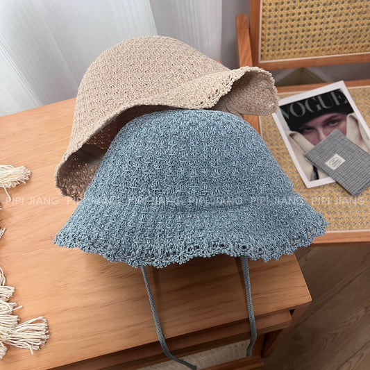 Knitted Lace-up Bow Lace Gentle Outing Sunshade Mori Bucket Hat