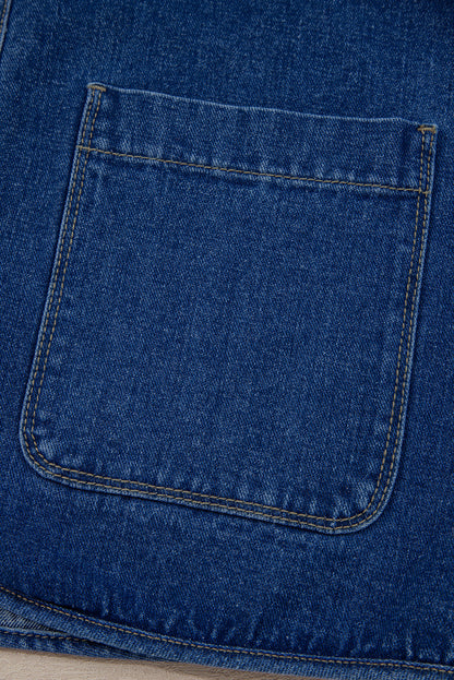 Wash Denim Straight Cut Pocketed Jacket