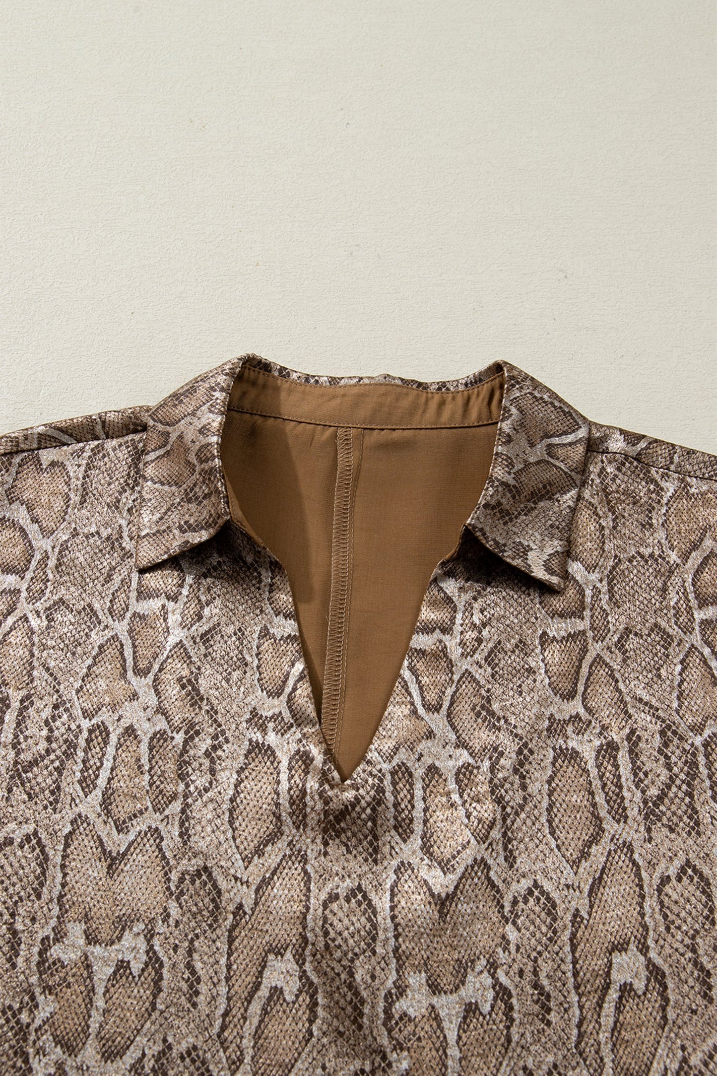 Leopard Metallic Polo Collar V-Neck Blouse
