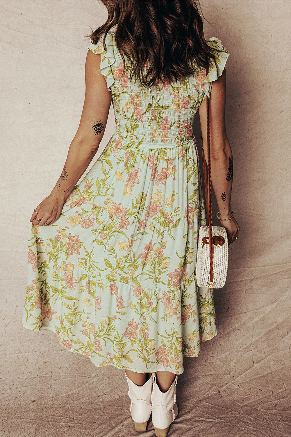 Floral Smocked Bodice Ruffled Maxi Dress