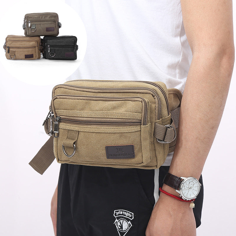 Canvas Fanny Pack with 4-Zipper Pockets