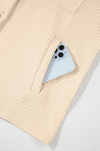 Solid Corduroy Button-Up Long Sleeve Jacket