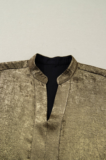 Metallic Split Neck Half-Sleeve Blouse