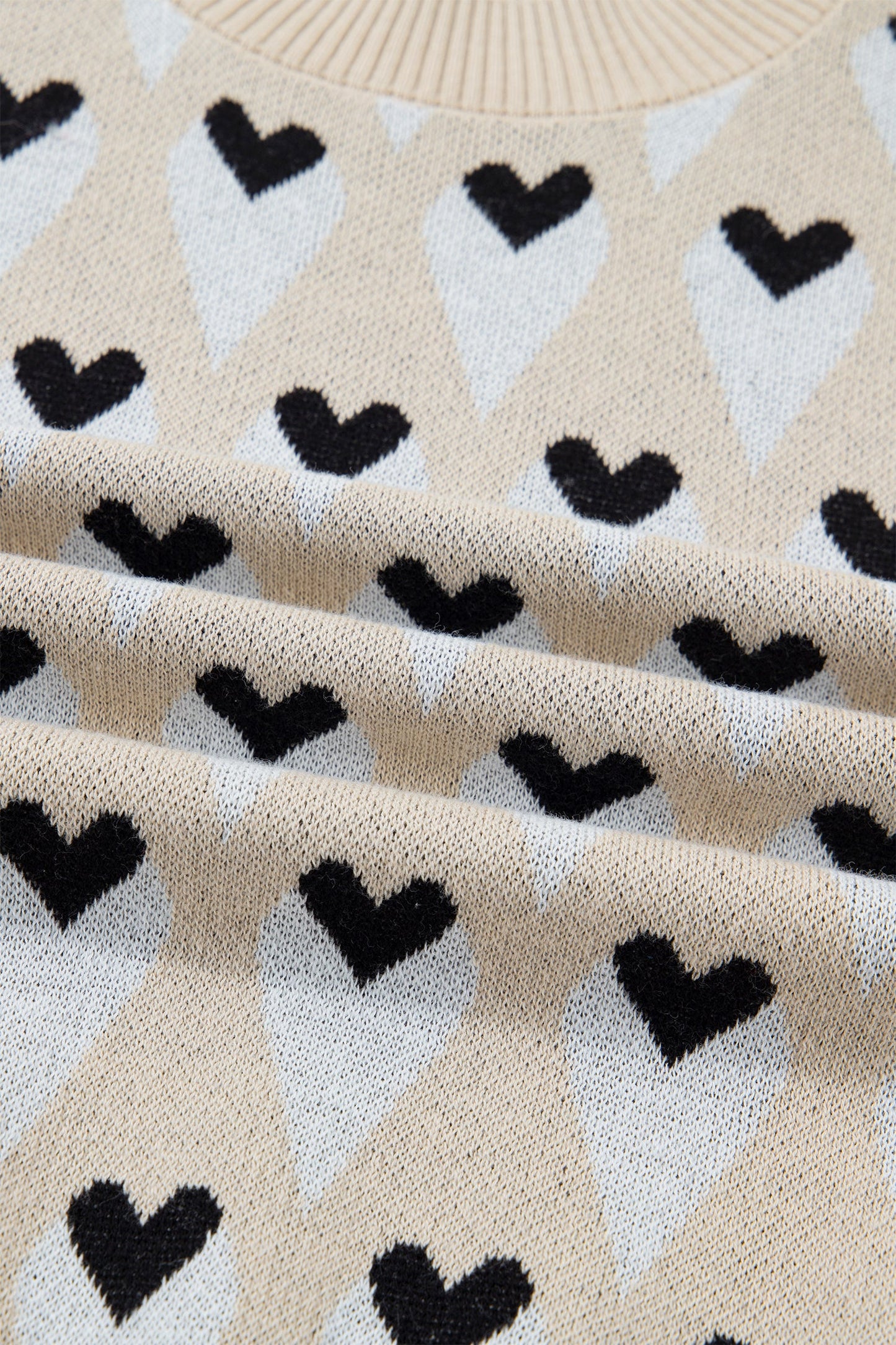 Valentine Geometric Heart Ribbed Trim Sweater