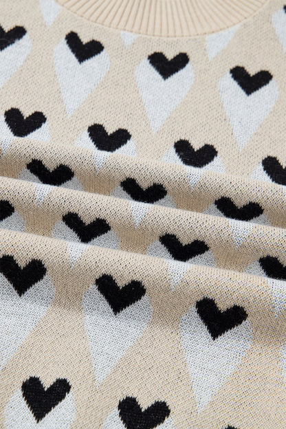 Valentine Geometric Heart Ribbed Trim Sweater