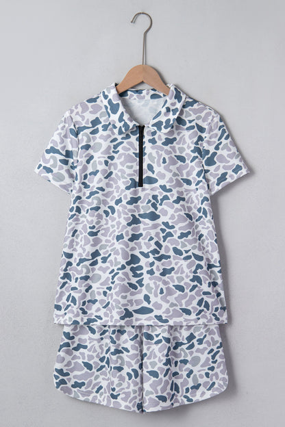 Abstract Polo Collar T-Shirt & Shorts Set