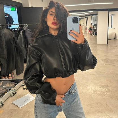 Women's Zipper Faux Leather Jacket