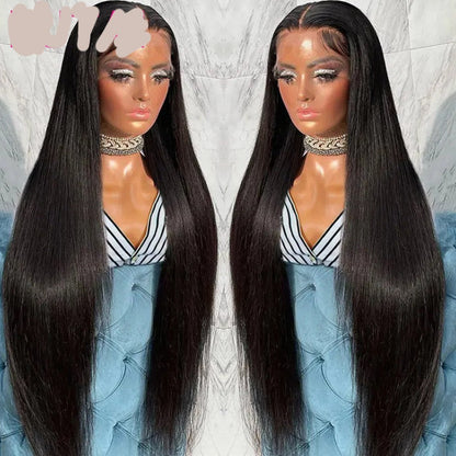 Human Hair Lace Wig Straight Black Medium Length