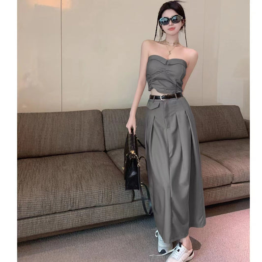 Slimming High Waist Belted Skirt Tube Top Set