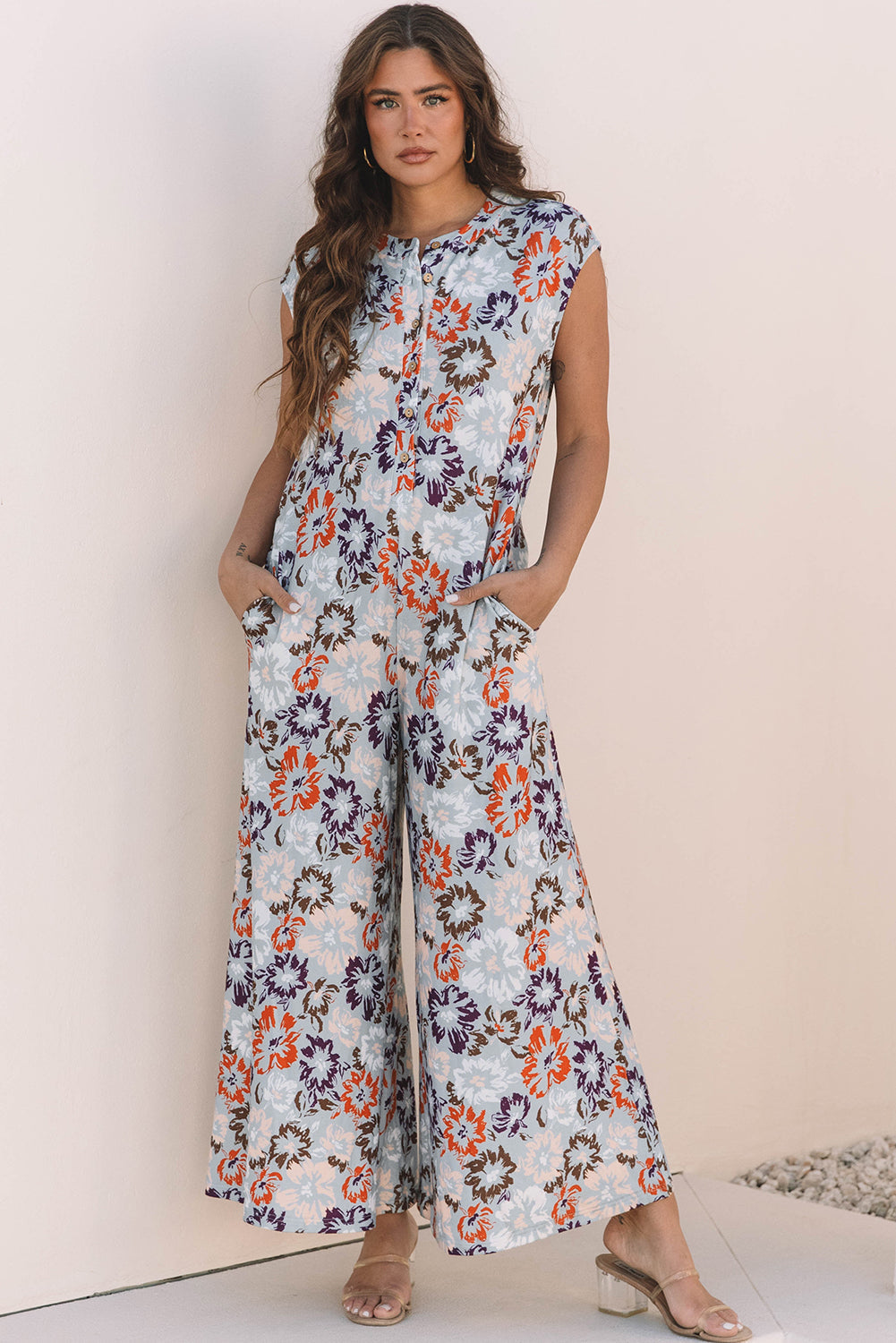 Floral Sleeveless Wide Leg Jumpsuit