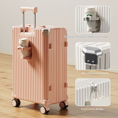 Password-Protected Genuine Leather Trolley Case for Men and Women