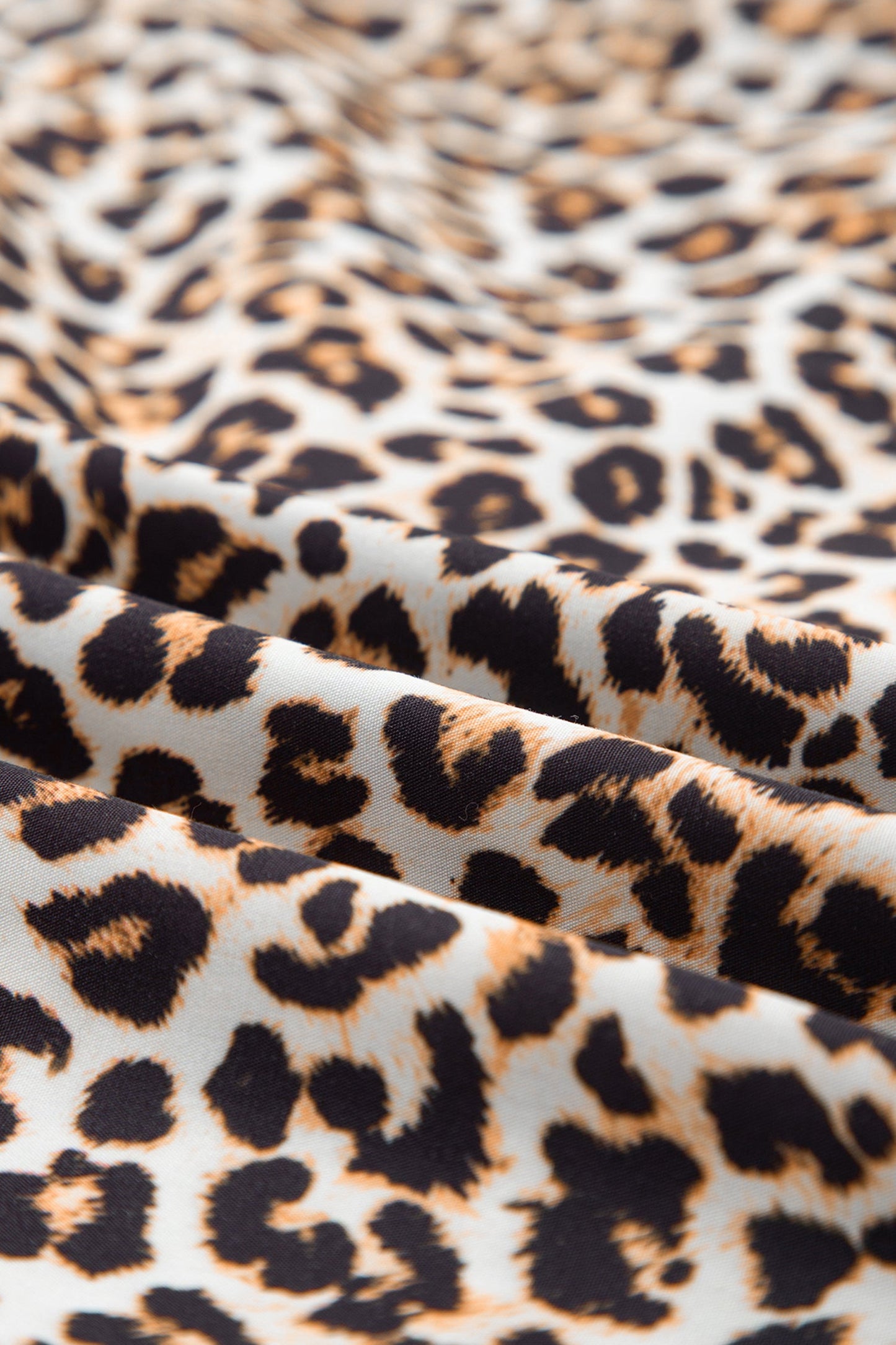 Button Stripe Collar Leopard Flared Dress