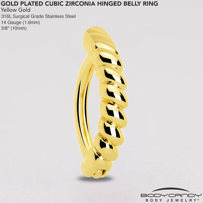 Gold Tone Classic Rope Style Hinged Hoop Belly Ring